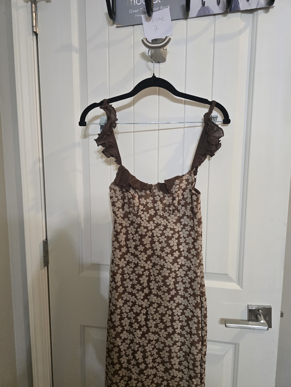 NWT Commense Stretchy Floral Midi Dress Taupe Cream Boho Spring Summer Small XS - Picture 3 of 6